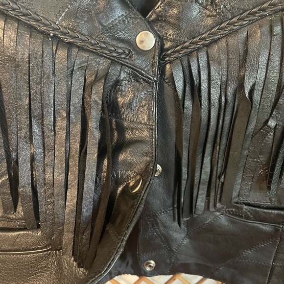 Vintage Italian Stone Design Leather Fringe Biker Vest - Picture 5 of 6